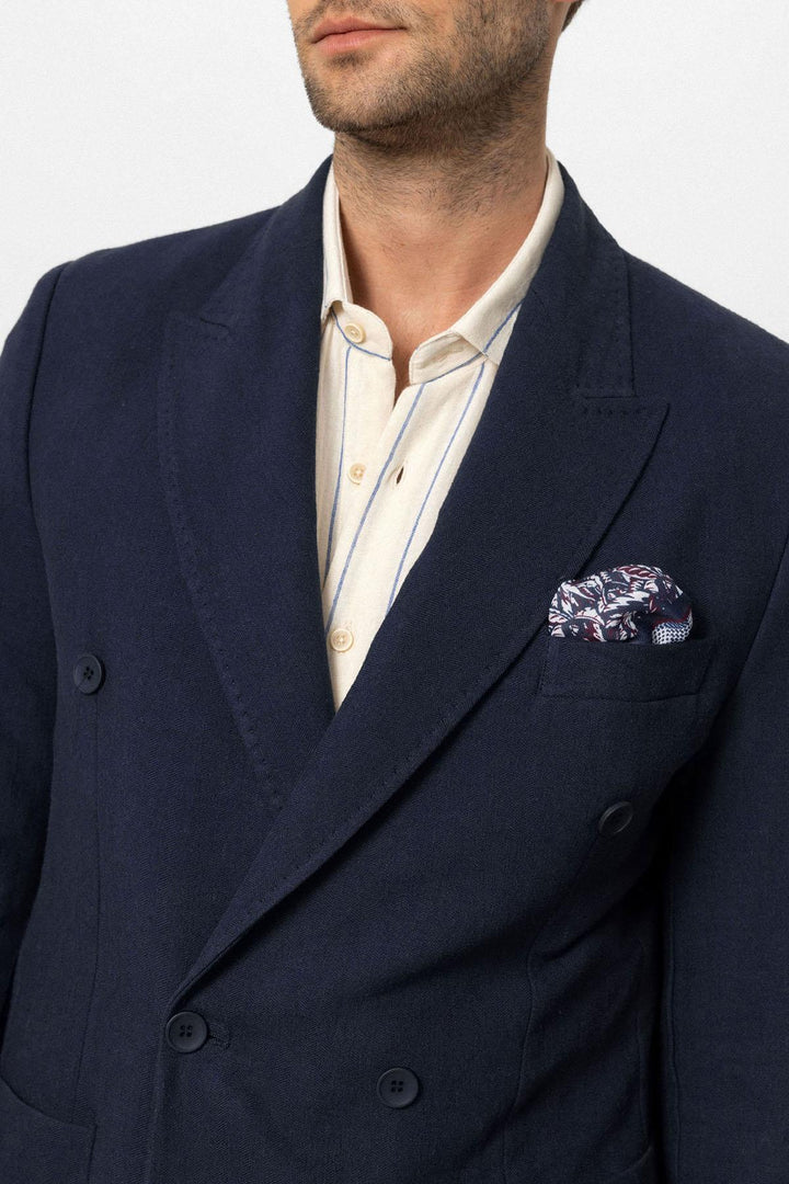 ANT Double-breasted Closure Linen Blend Men's Blazer Jacket - Kingston upon Thames