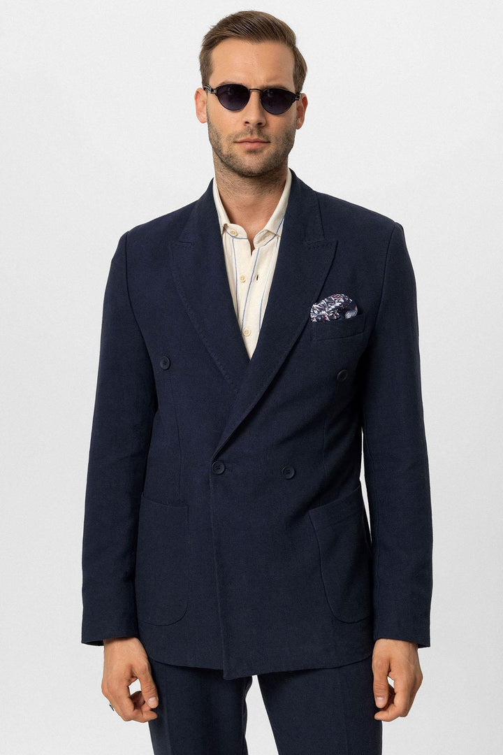 ANT Double-breasted Closure Linen Blend Men's Blazer Jacket - Kingston upon Thames