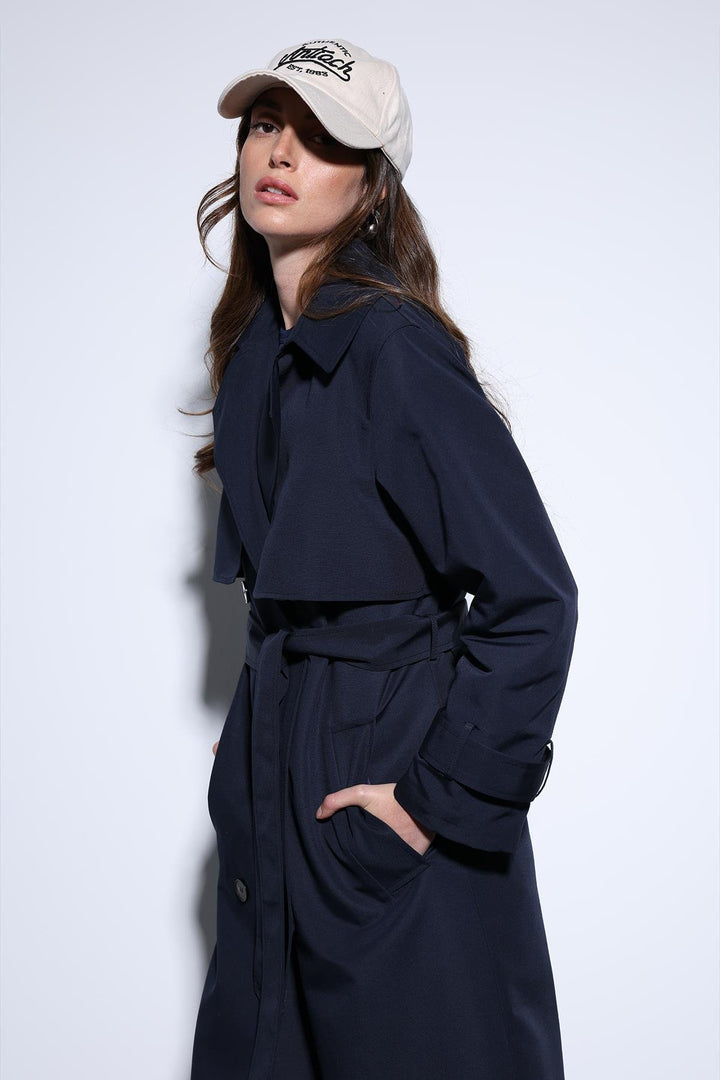 ANT Antioch Lacivert Kruvaze Kemerli Kadın Trençkot - Chico