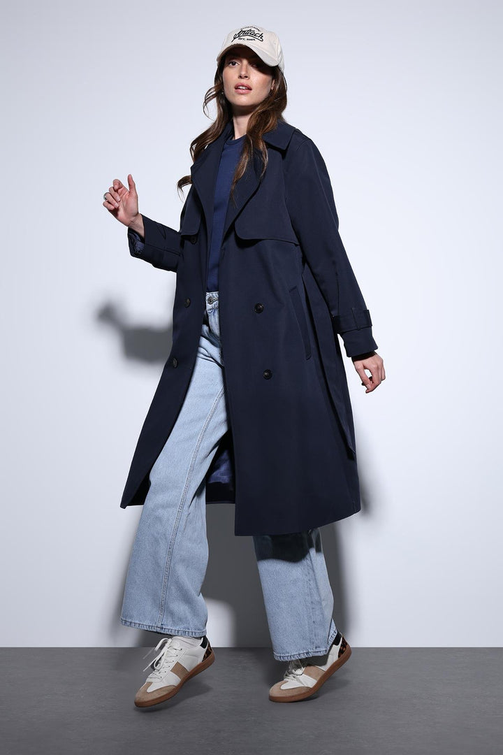 ANT Antioch Lacivert Kruvaze Kemerli Kadın Trençkot - Chico