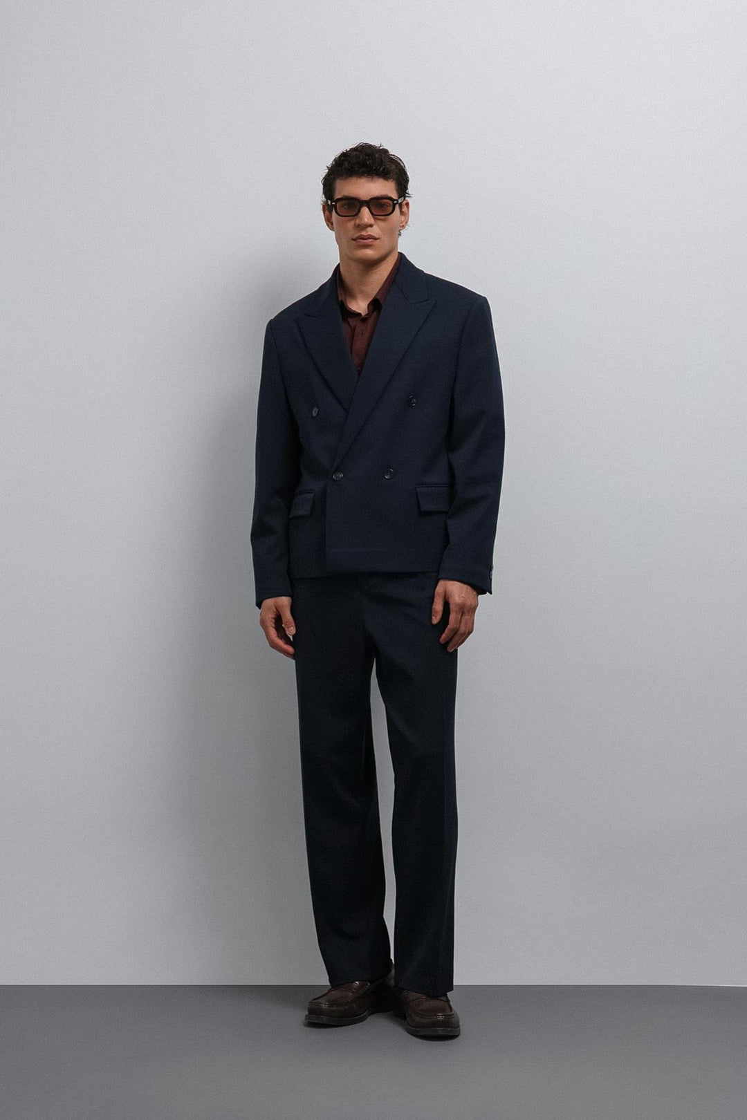 ANT Antioch Navy Blue Shawl Collar Relax Crop Fit Blazer Jacket - Béziers