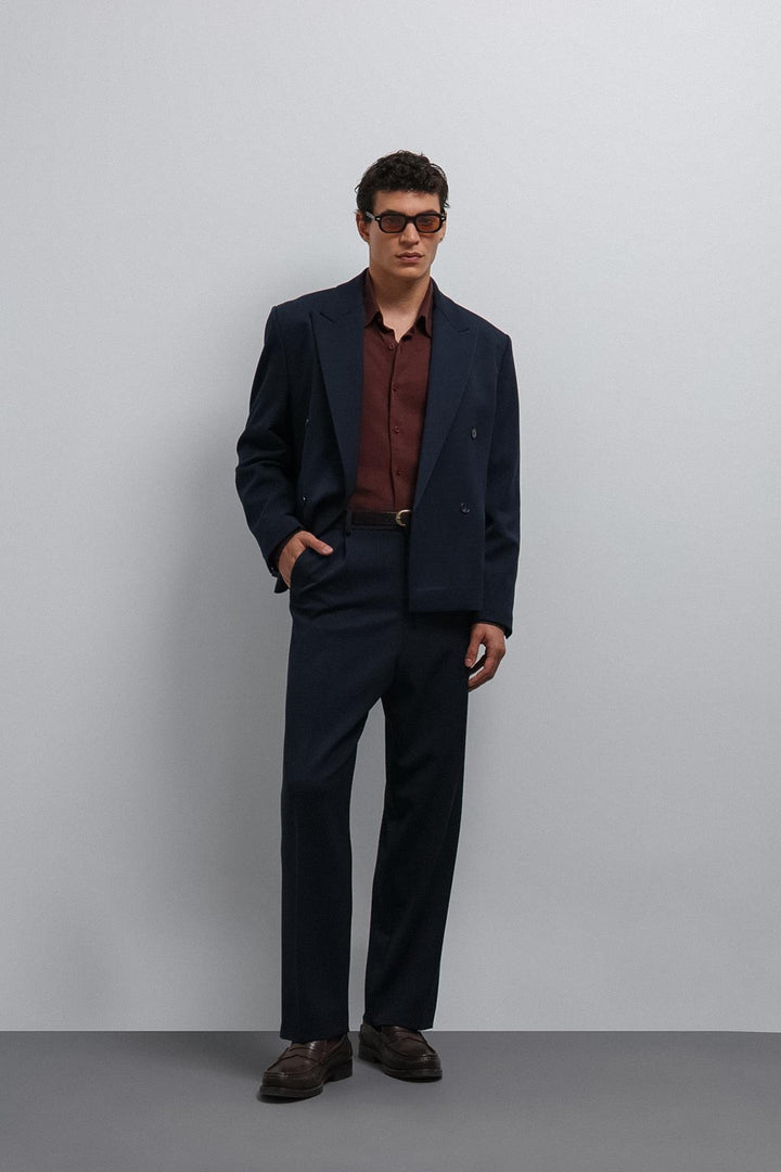 ANT Antioch Navy Blue Shawl Collar Relax Crop Fit Blazer Jacket - Béziers