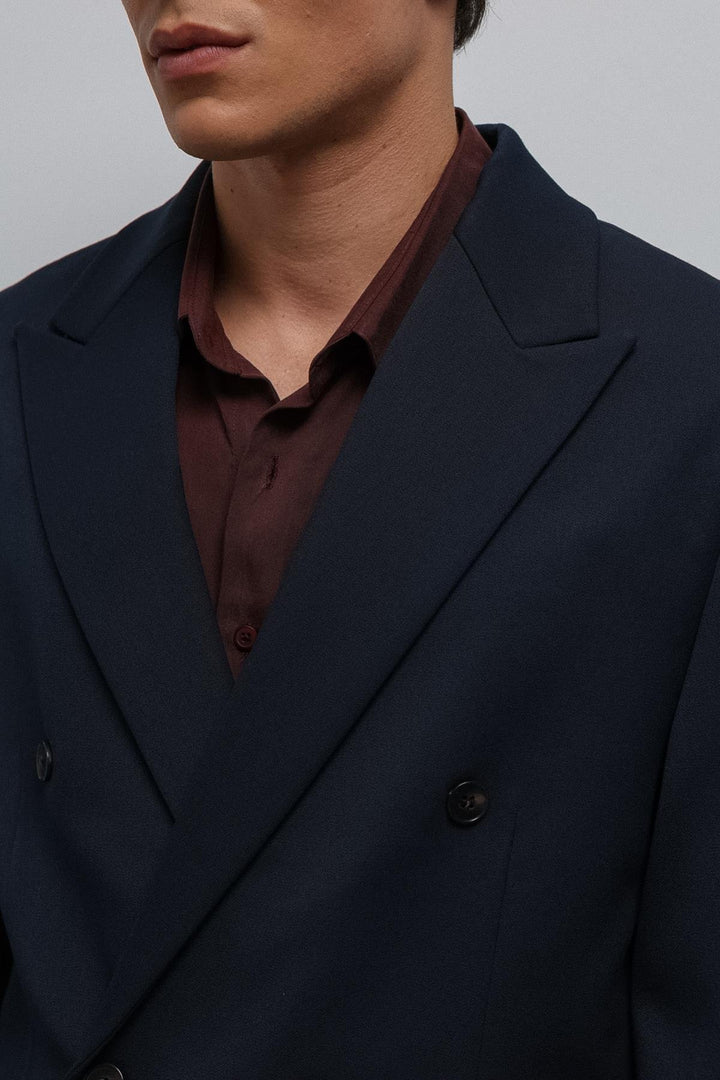 ANT Antioch Navy Blue Shawl Collar Relax Crop Fit Blazer Jacket - Béziers