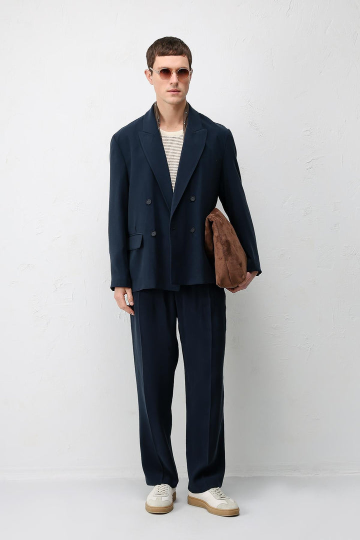 ANT Antioch Lacivert Modal Karışımlı Relaxed Fit Erkek Blazer Ceket - Yalta