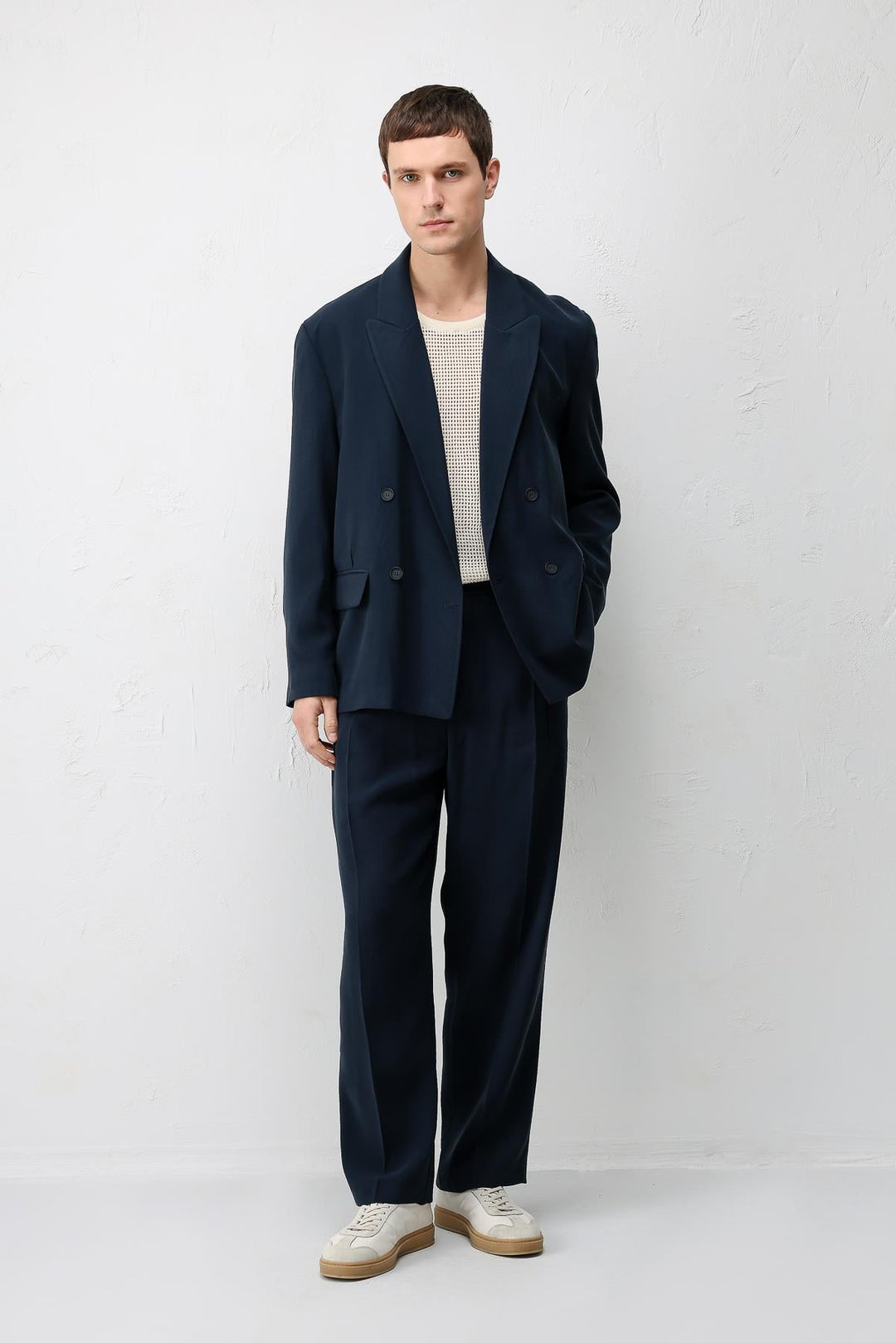 ANT Antioch Lacivert Modal Karışımlı Relaxed Fit Erkek Blazer Ceket - Yalta