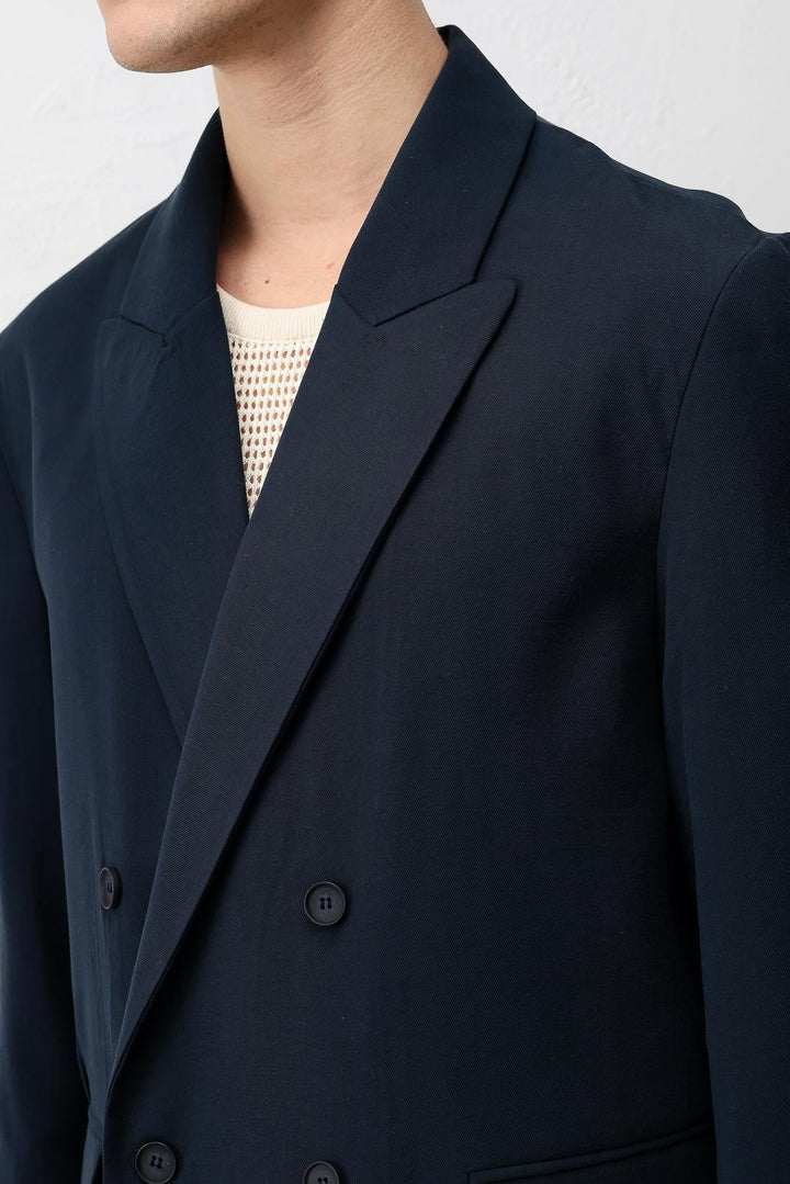 ANT Antioch Lacivert Modal Karışımlı Relaxed Fit Erkek Blazer Ceket - Yalta