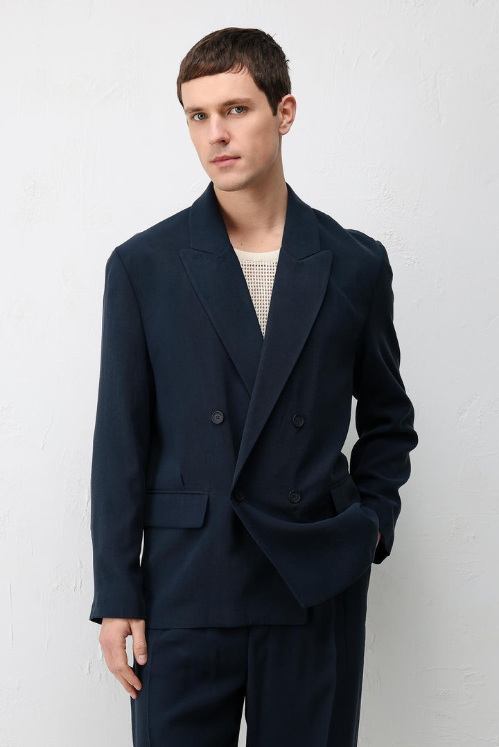 ANT Antioch Lacivert Modal Karışımlı Relaxed Fit Erkek Blazer Ceket - Yalta