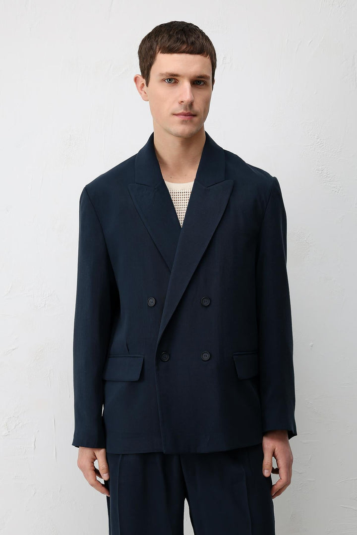 ANT Antioch Lacivert Modal Karışımlı Relaxed Fit Erkek Blazer Ceket - Yalta