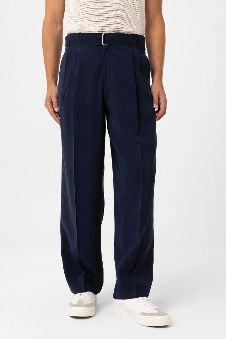 ANT Antioch Lacivert Modal Kumaş Relax Fit Kemerli Erkek Pantolon - Goes