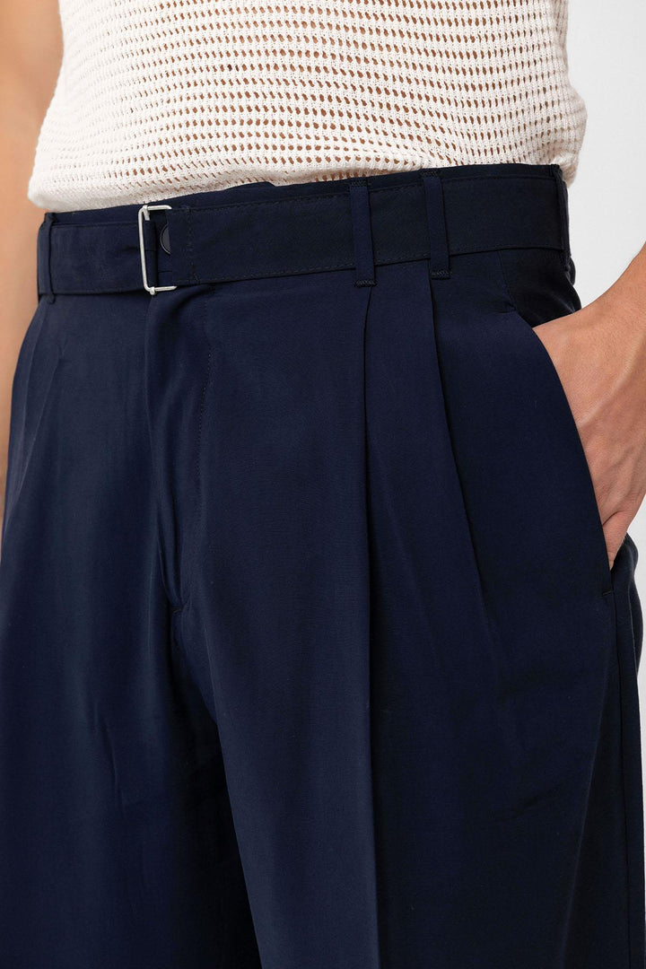 ANT Antioch Lacivert Modal Kumaş Relax Fit Kemerli Erkek Pantolon - Goes