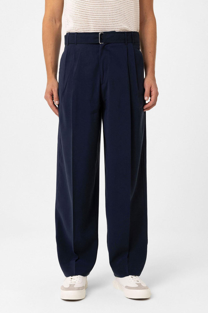 ANT Antioch Lacivert Modal Kumaş Relax Fit Kemerli Erkek Pantolon - Goes