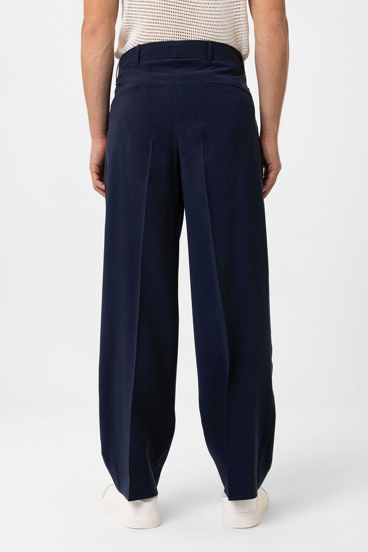 ANT Antioch Lacivert Modal Kumaş Relax Fit Kemerli Erkek Pantolon - Goes