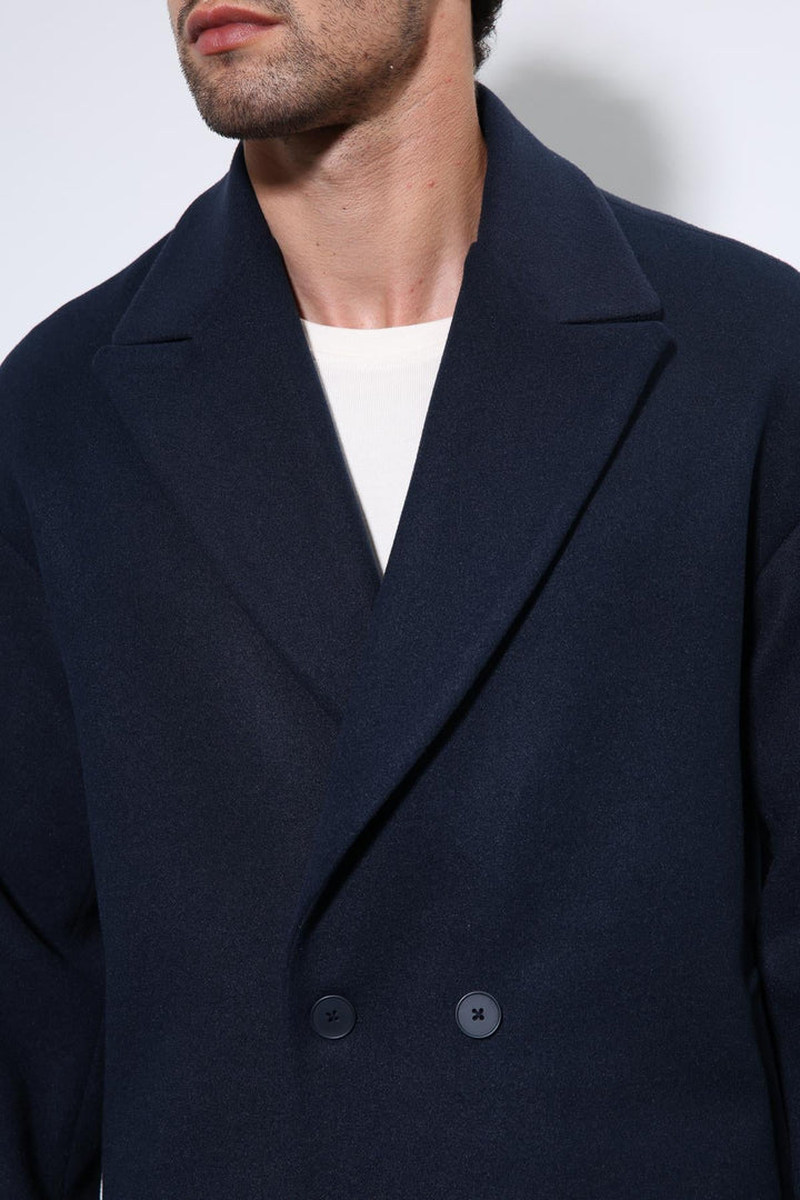 ANT Antioch Navy Blue Oversize Double-Breasted Men's Coat - Bracknell