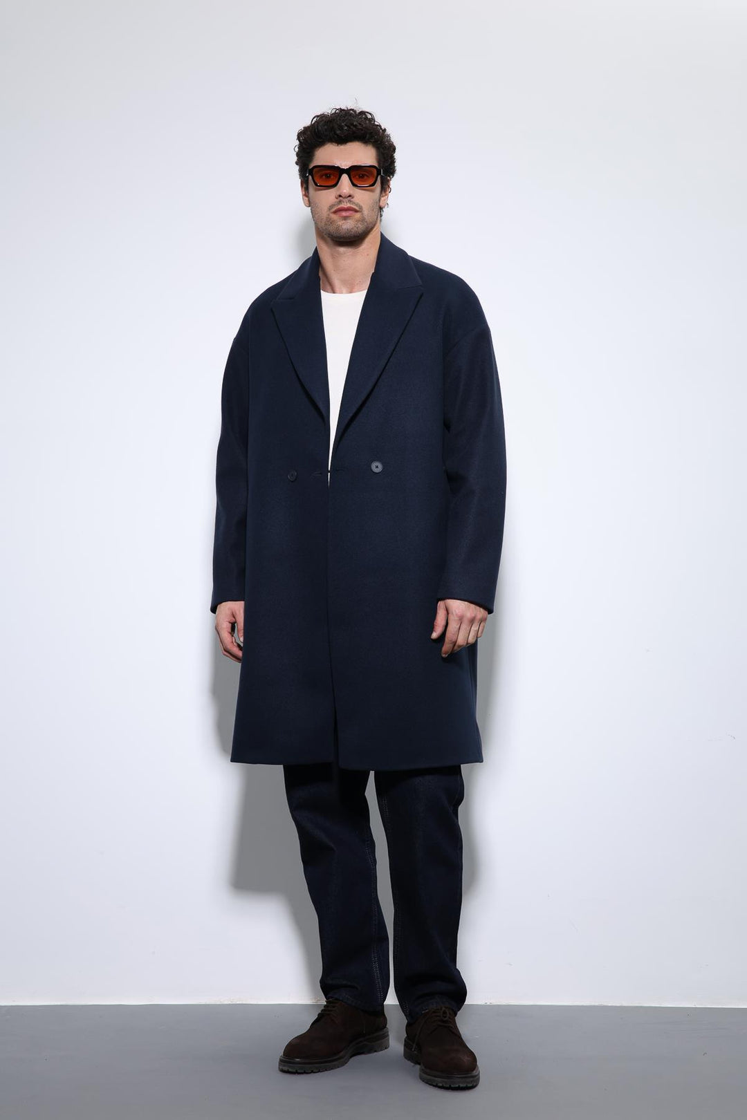ANT Antioch Navy Blue Oversize Double-Breasted Men's Coat - Bracknell