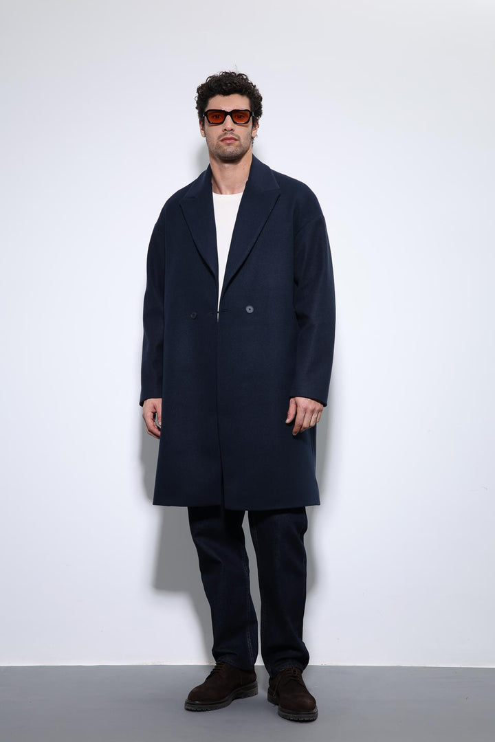 ANT Antioch Navy Blue Oversize Double-Breasted Men's Coat - Bracknell