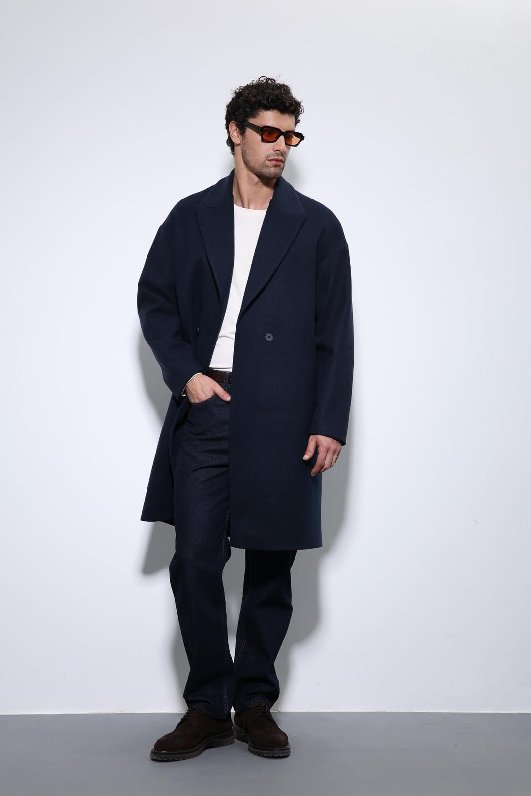 ANT Antioch Navy Blue Oversize Double-Breasted Men's Coat - Bracknell