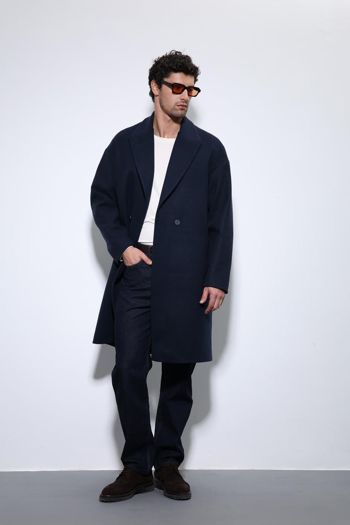 ANT Antioch Navy Blue Oversize Double-Breasted Men's Coat - Bracknell
