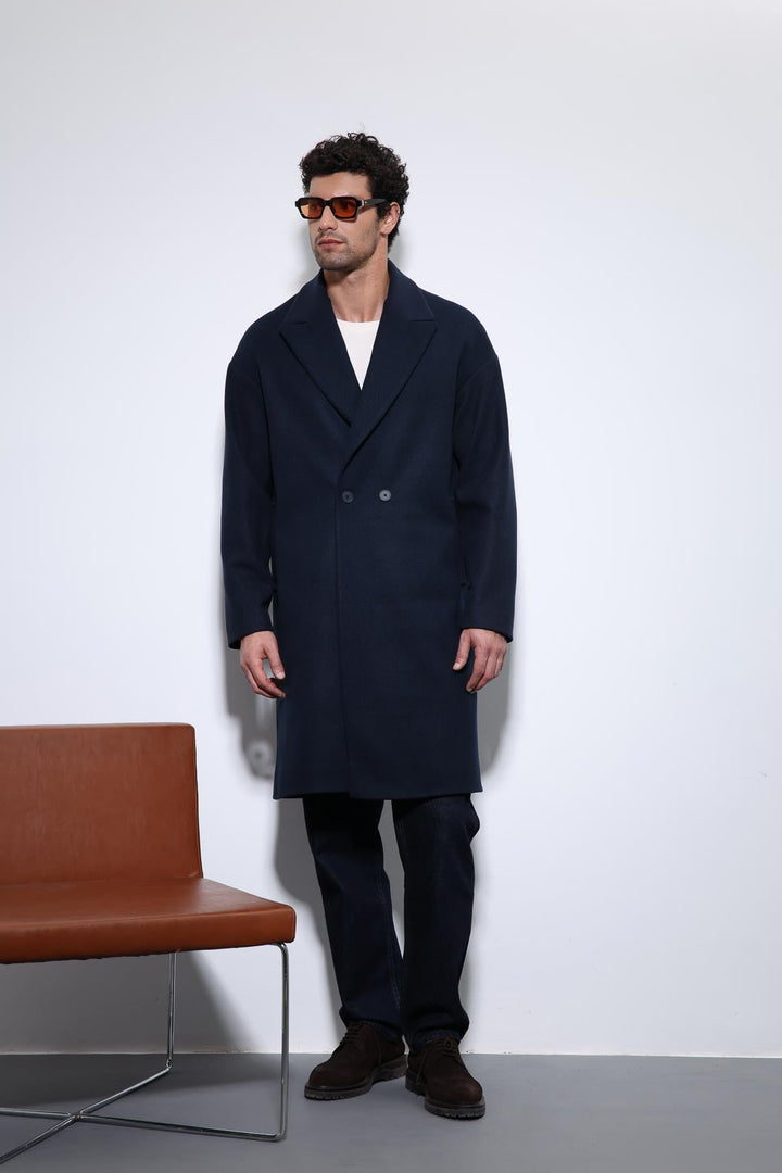 ANT Antioch Navy Blue Oversize Double-Breasted Men's Coat - Bracknell