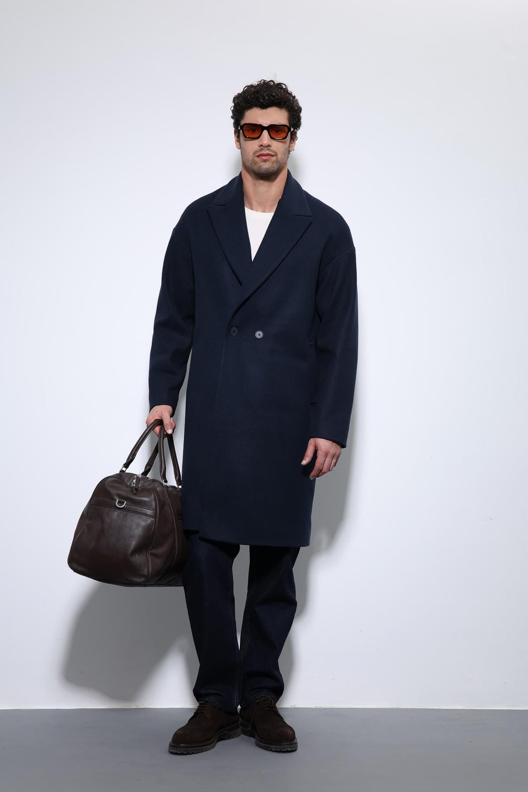 ANT Antioch Navy Blue Oversize Double-Breasted Men's Coat - Bracknell