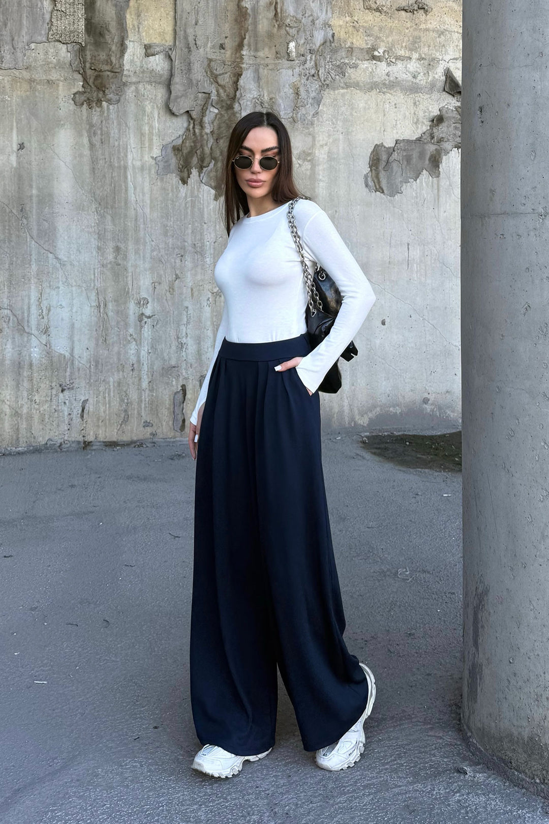 Navy Blue Pile Detailed Spanish Ultra Soft Fabric Trousers BCDF-25P0002 - Mainz
