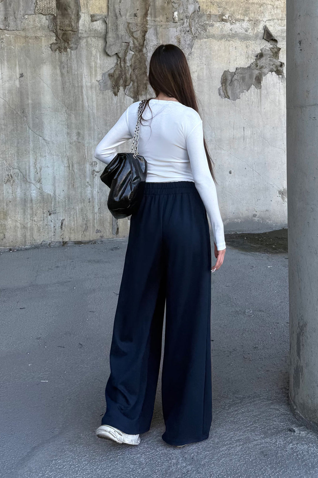 Navy Blue Pile Detailed Spanish Ultra Soft Fabric Trousers BCDF-25P0002 - Mainz