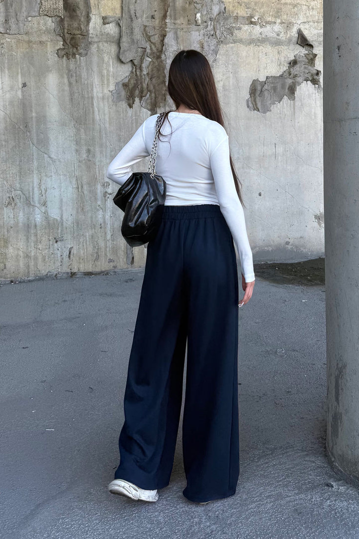 Navy Blue Pile Detailed Spanish Ultra Soft Fabric Trousers BCDF-25P0002 - Mainz