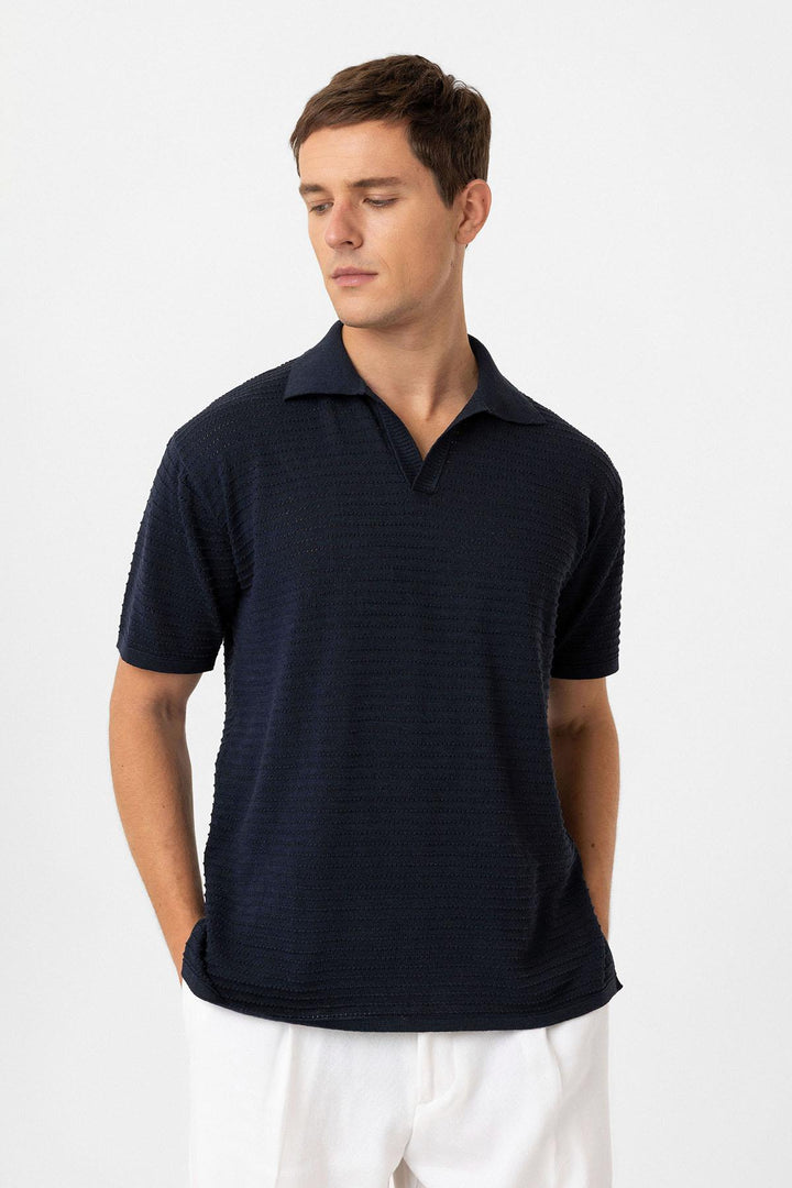 ANT Antioch Lacivert Polo Yaka Dokulu Erkek Triko T-Shirt - Troyes