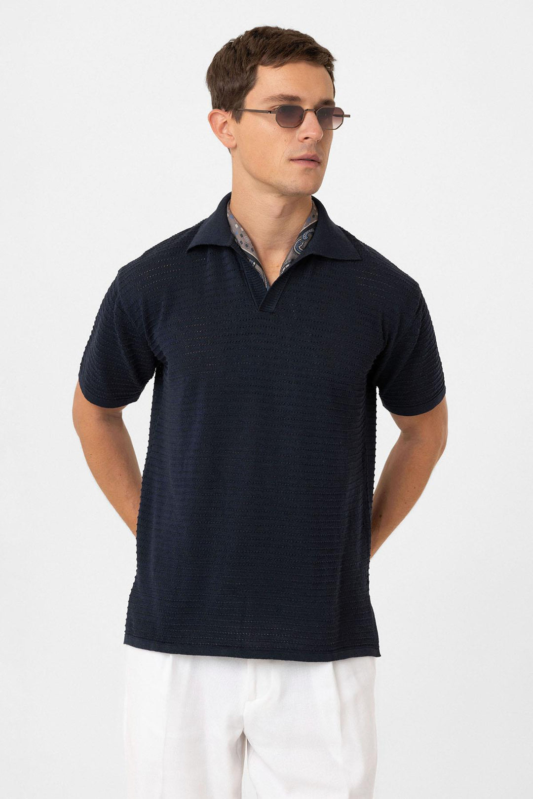 ANT Antioch Lacivert Polo Yaka Dokulu Erkek Triko T-Shirt - Troyes