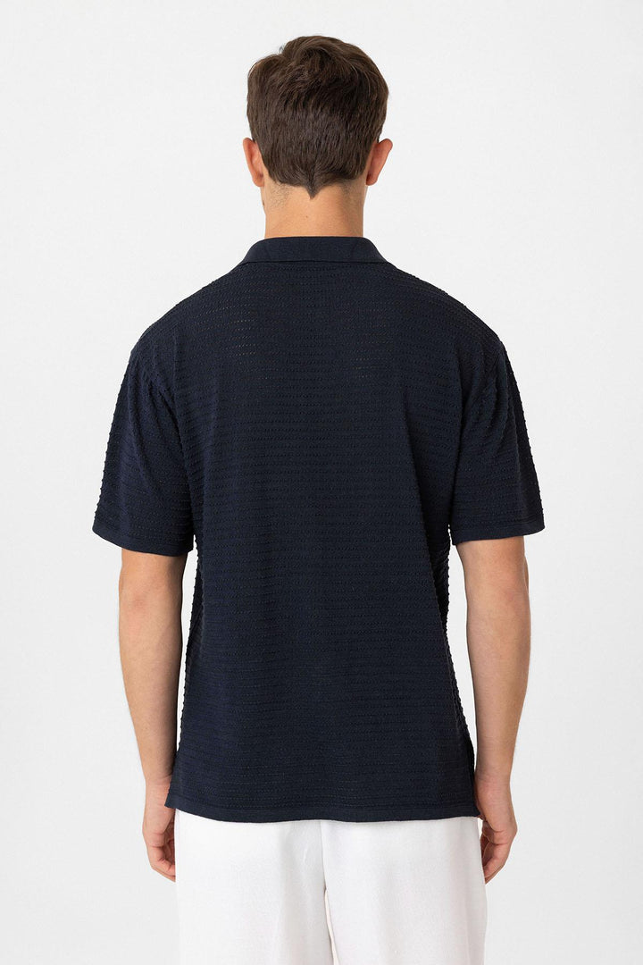ANT Antioch Lacivert Polo Yaka Dokulu Erkek Triko T-Shirt - Troyes