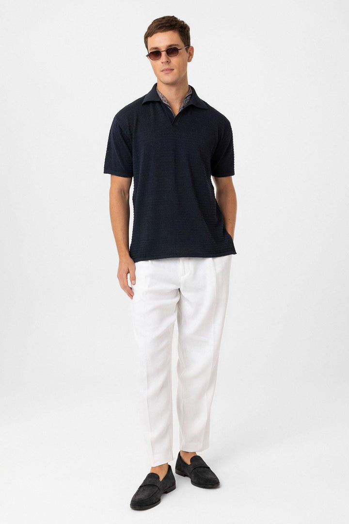 ANT Antioch Lacivert Polo Yaka Dokulu Erkek Triko T-Shirt - Troyes