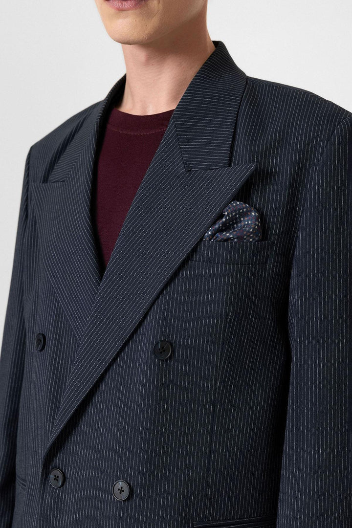 ANT Antioch Navy Comfortable Shawl Collar Striped Men's Blazer Jacket - Varese
