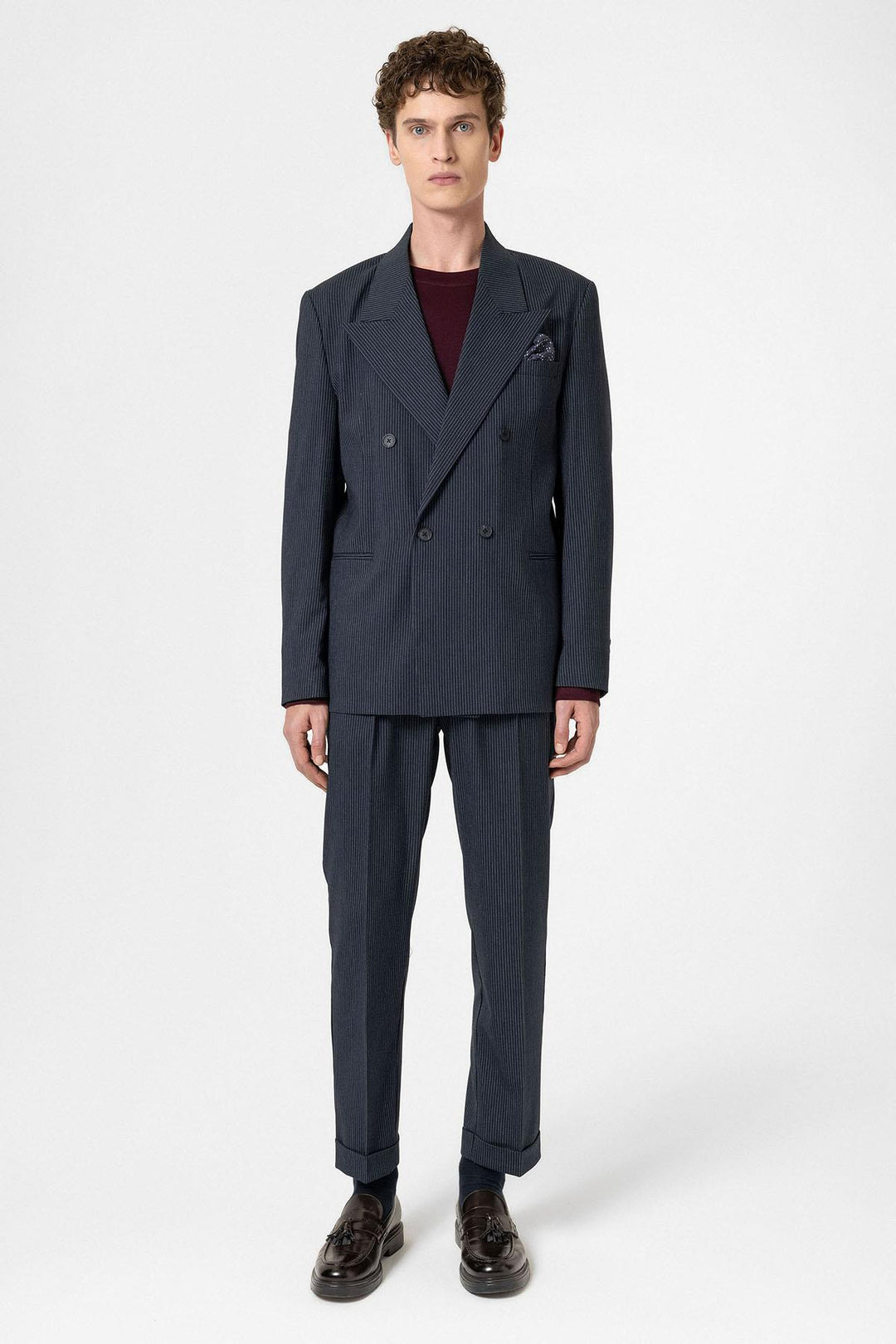 ANT Antioch Navy Comfortable Shawl Collar Striped Men's Blazer Jacket - Varese