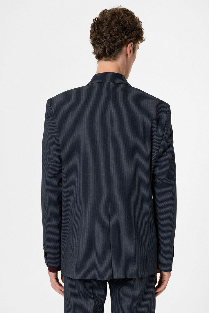 ANT Antioch Navy Comfortable Shawl Collar Striped Men's Blazer Jacket - Varese
