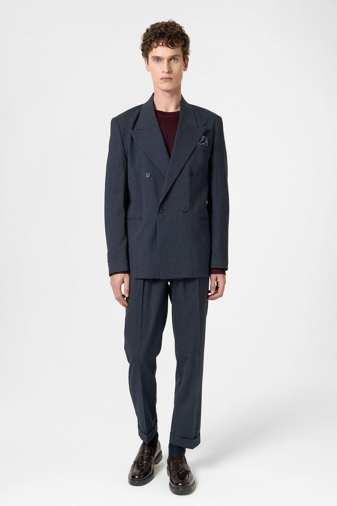 ANT Antioch Navy Comfortable Shawl Collar Striped Men's Blazer Jacket - Varese