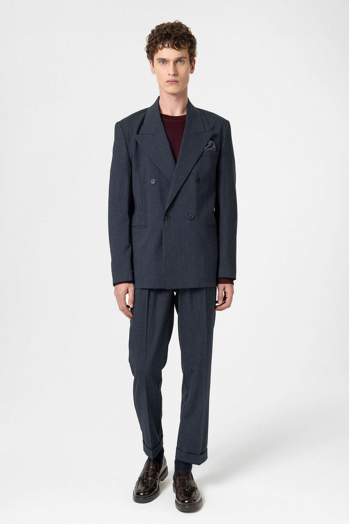 ANT Antioch Navy Comfortable Shawl Collar Striped Men's Blazer Jacket - Varese