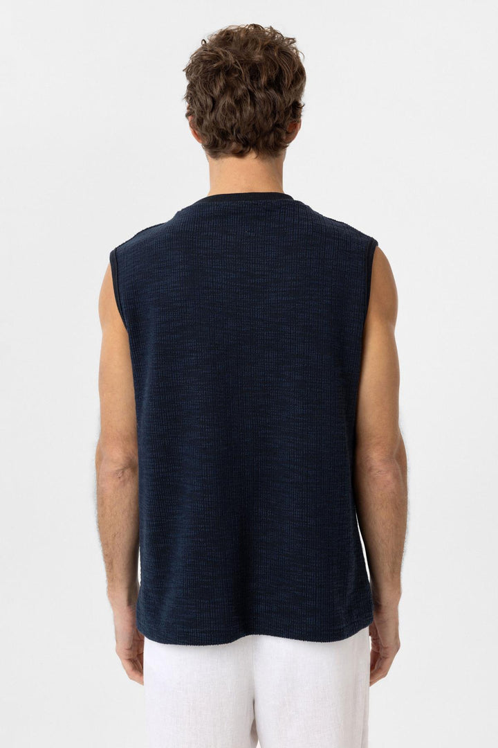 ANT Antioch Lacivert Regular Fit Dokulu Erkek Kolsuz T-Shirt - Cáceres