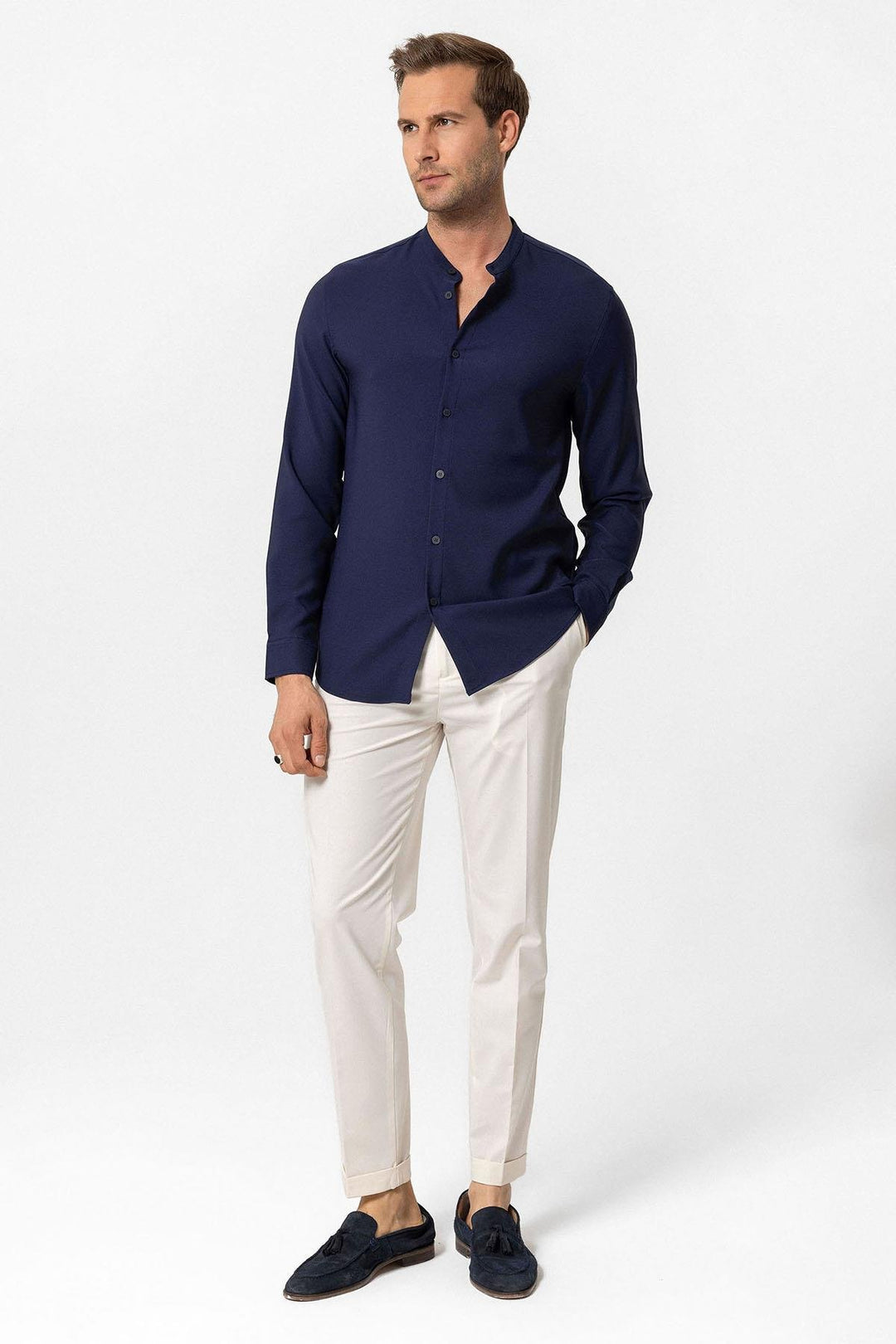 ANT Antioch Navy Regular Fit Mandarin Collar Men's Shirt - Cleethorpes