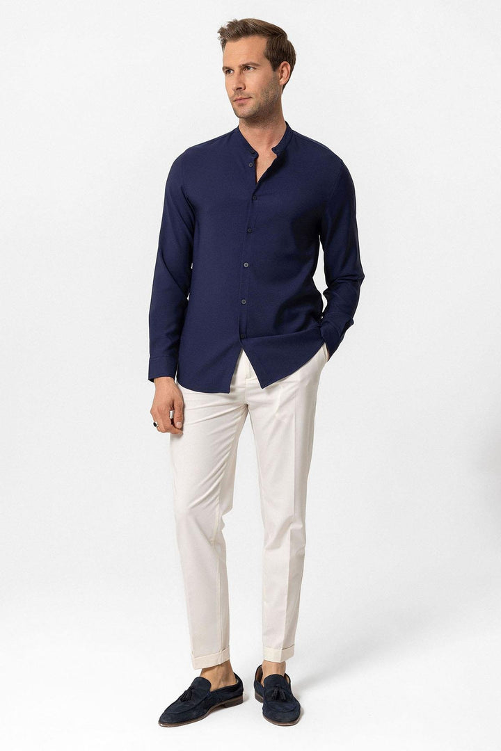 ANT Antioch Navy Regular Fit Mandarin Collar Men's Shirt - Cleethorpes