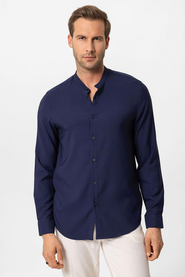 ANT Antioch Navy Regular Fit Mandarin Collar Men's Shirt - Pescara