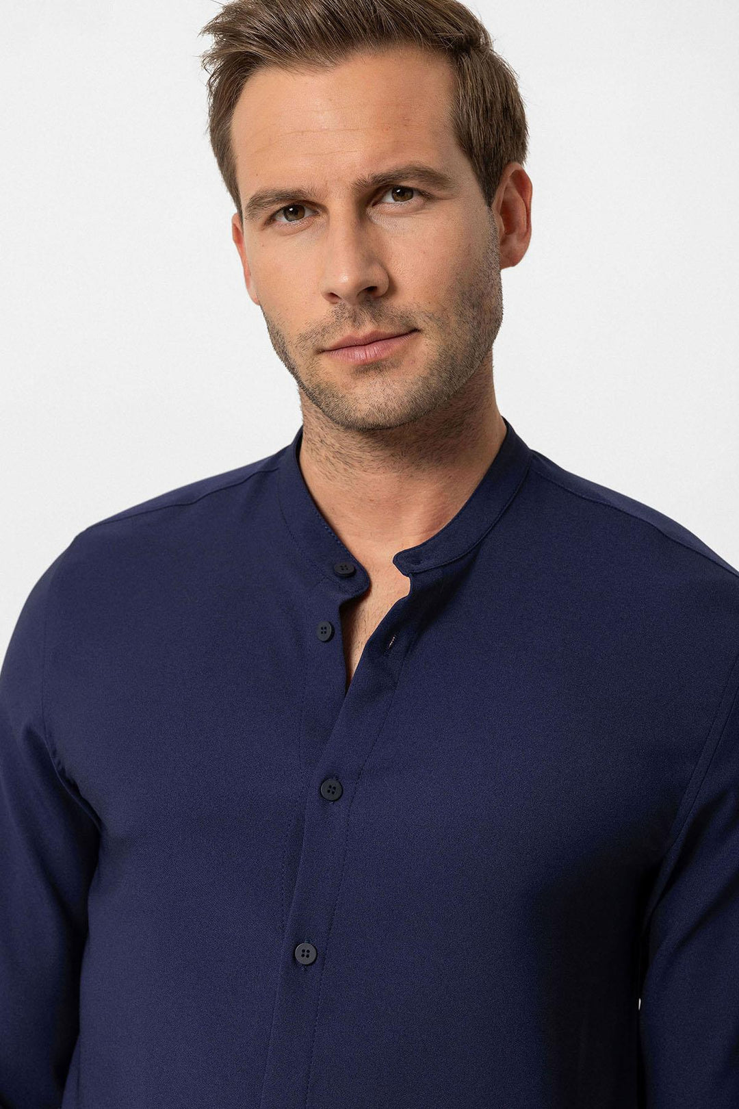 ANT Antioch Navy Regular Fit Mandarin Collar Men's Shirt - Pescara