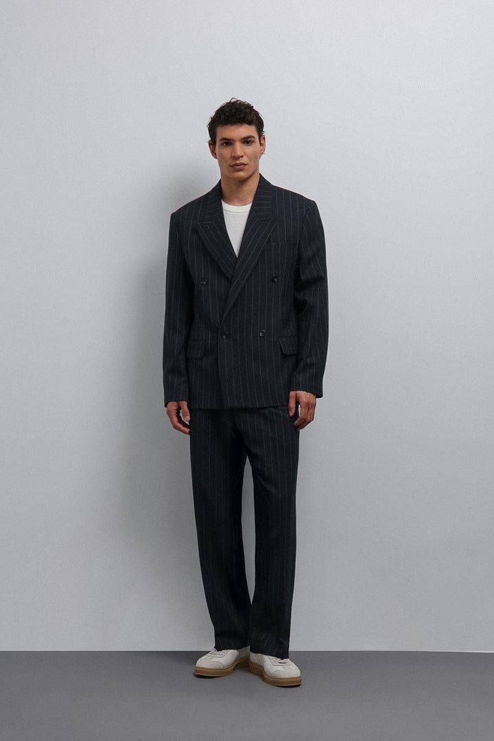 ANT Antioch Navy Blue Relax Fit Striped Men's Pants - Odessa