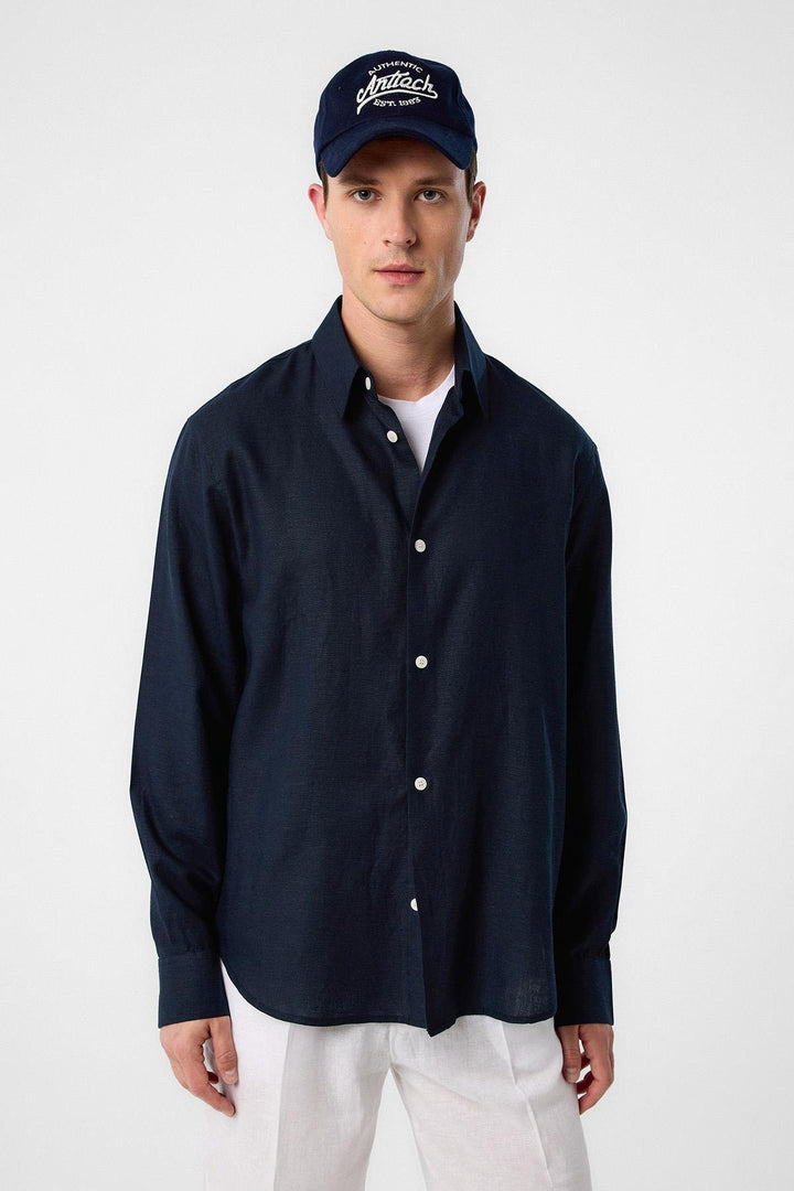 ANT Antioch Navy Relax Fit Linen Blend Men's Shirt - Mission Viejo