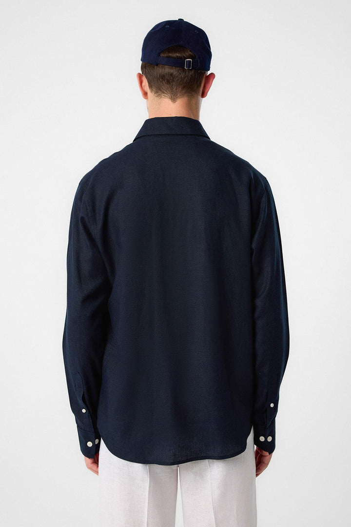 ANT Antioch Navy Relax Fit Linen Blend Men's Shirt - Mission Viejo