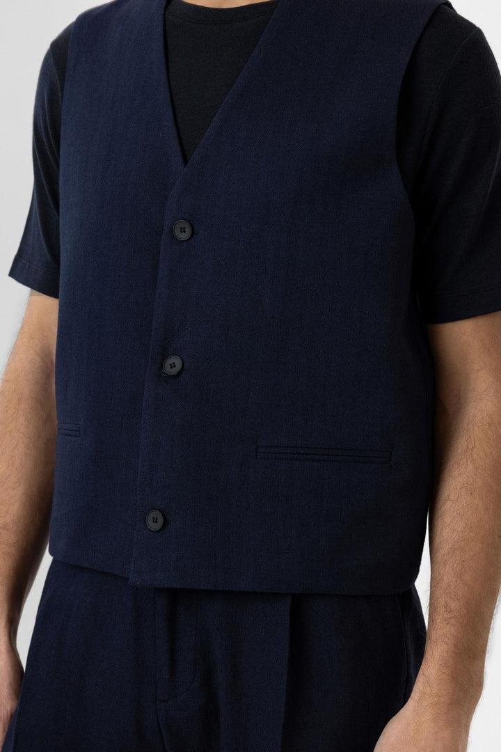 ANT Antioch Navy Relax Fit Linen Blend Men's Vest - Spring Valley