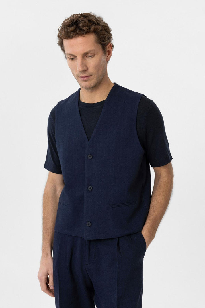 ANT Antioch Navy Relax Fit Linen Blend Men's Vest - Spring Valley