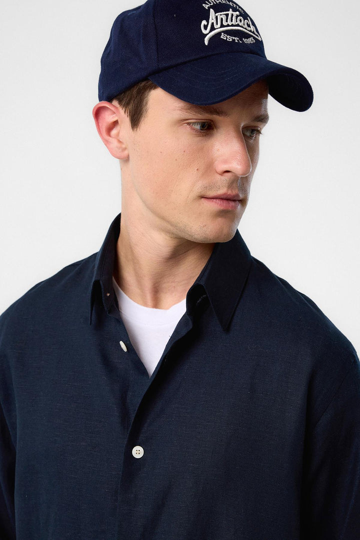 ANT Antioch Navy Relax Fit Linen Blend Men's Shirt - Mission Viejo