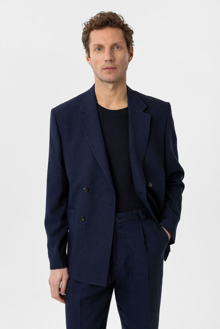 ANT Antioch Navy Relax Fit Linen Blend Men's Blazer Jacket - Cedar Hill
