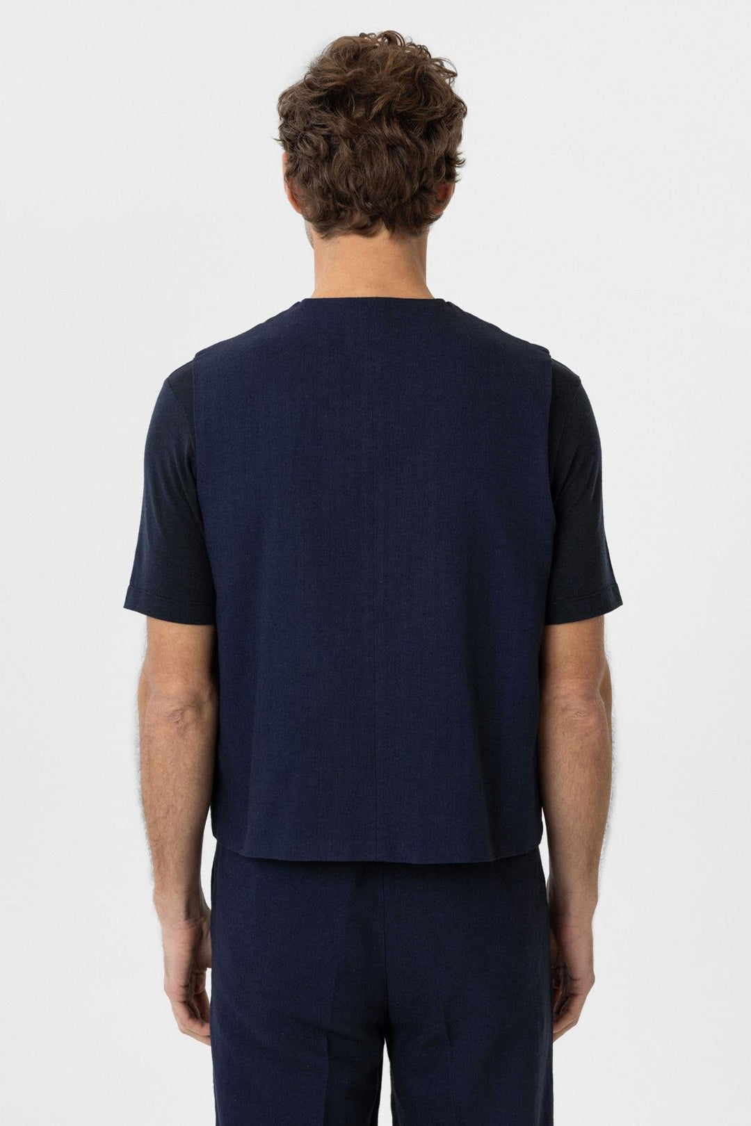 ANT Antioch Navy Relax Fit Linen Blend Men's Vest - Spring Valley