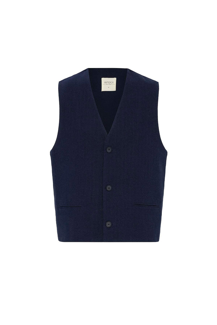 ANT Antioch Navy Relax Fit Linen Blend Men's Vest - Spring Valley