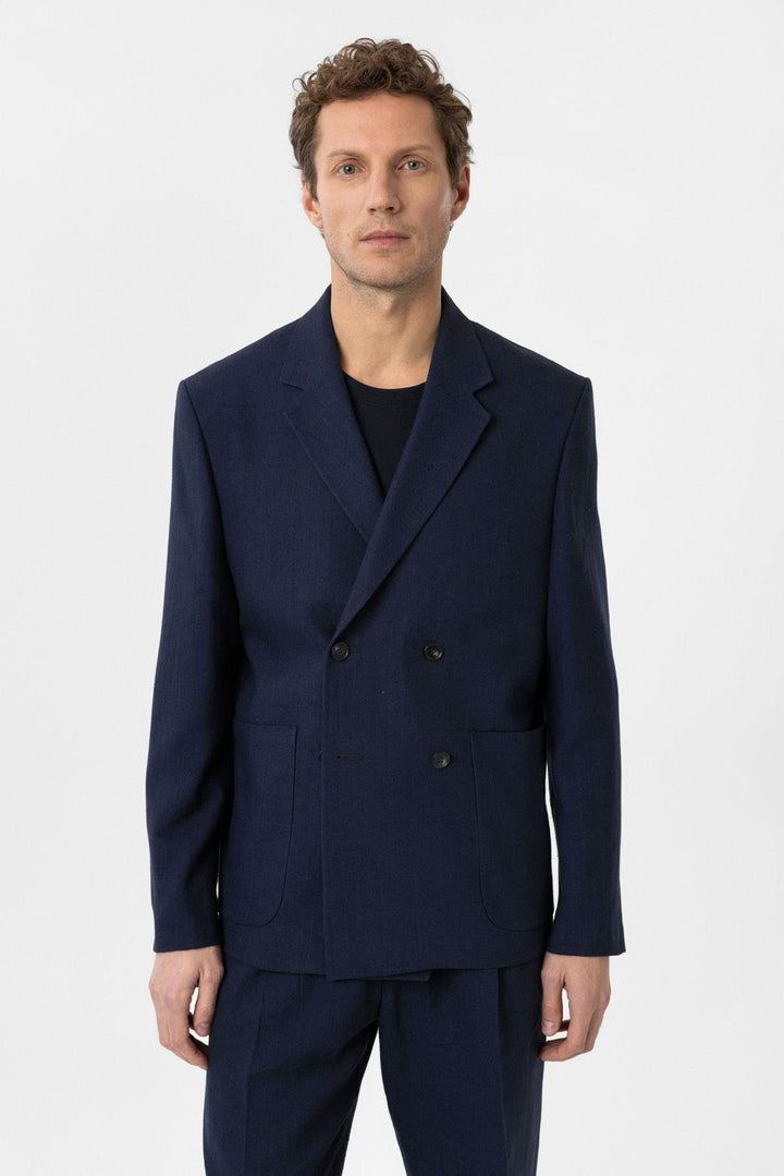 ANT Antioch Navy Relax Fit Linen Blend Men's Blazer Jacket - Cedar Hill